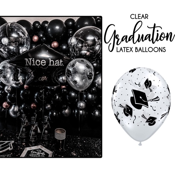 Set of 20 - Clear Graduation Print Latex Balloons - Picture 1 of 3